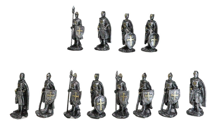 Medieval Castle Fortress Display Stand And 12 Mini Crusader Knights Figurine Set
