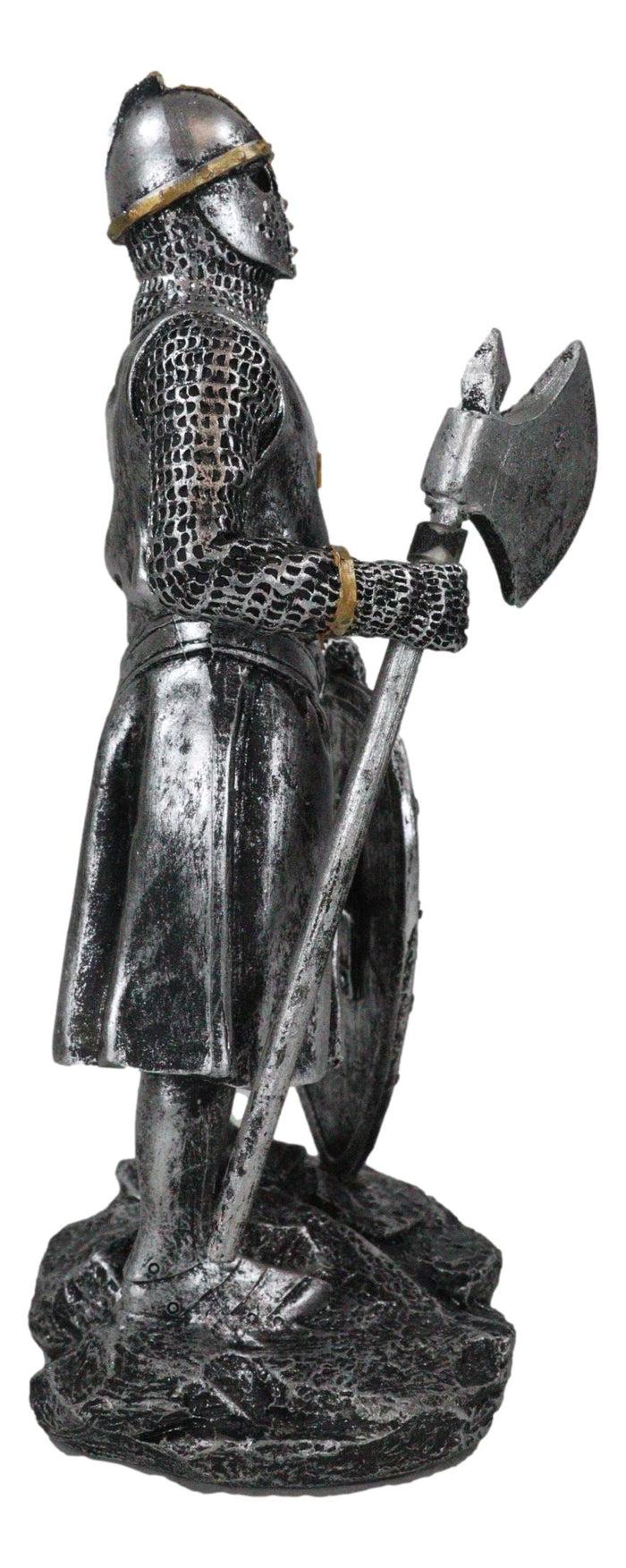 Medieval Crusader Knight Of The Cross With Axe And Broad Shield Figurine 7"H