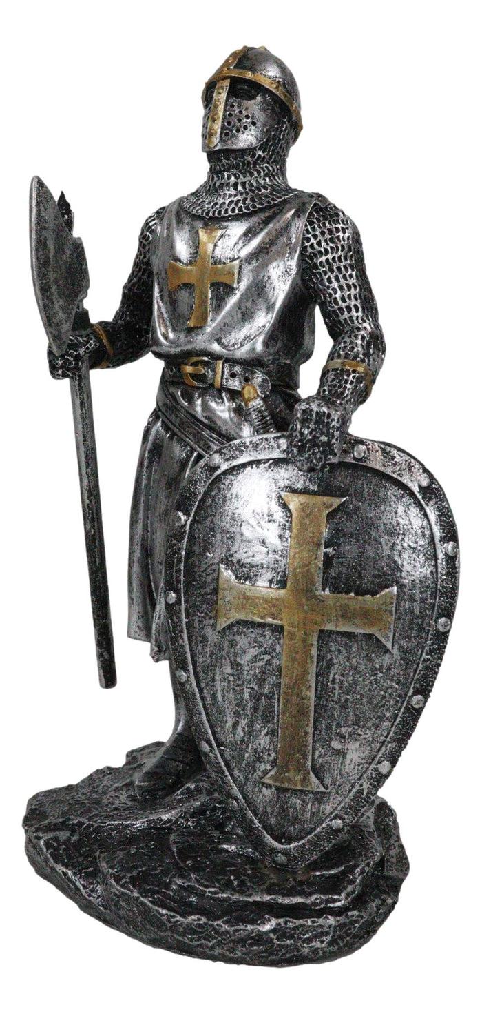 Medieval Crusader Knight Of The Cross With Axe And Broad Shield Figurine 7"H