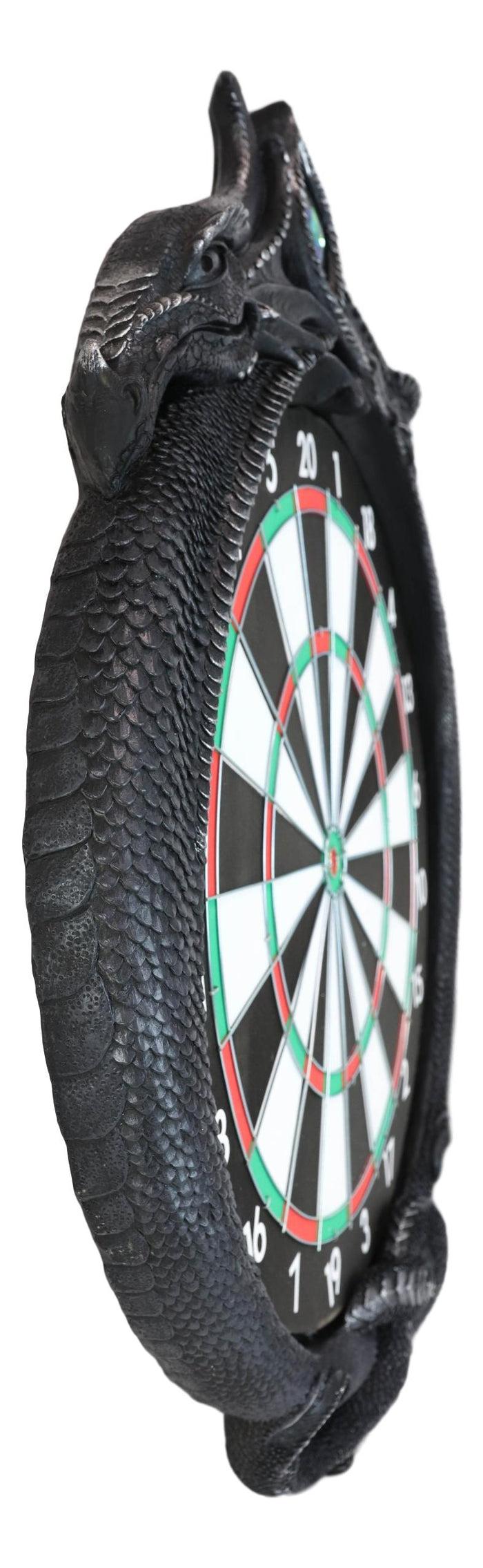 Medieval Dungeon Crystal Jade Dual Dragon Dart Board Wall Sculpture 20.5"H Decor