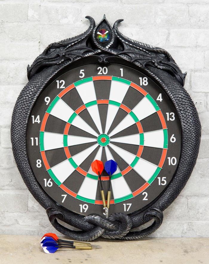 Medieval Dungeon Crystal Jade Dual Dragon Dart Board Wall Sculpture 20.5"H Decor