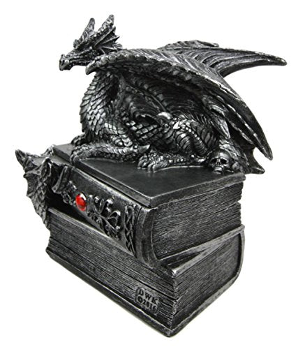 Medieval Fantasy Dragon Guardian Of Knowledge Secret Trinket Box Figurine 8.25"H