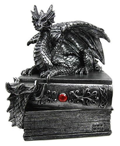 Medieval Fantasy Dragon Guardian Of Knowledge Secret Trinket Box Figurine 8.25"H