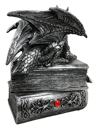 Medieval Fantasy Dragon Guardian Of Knowledge Secret Trinket Box Figurine 8.25"H