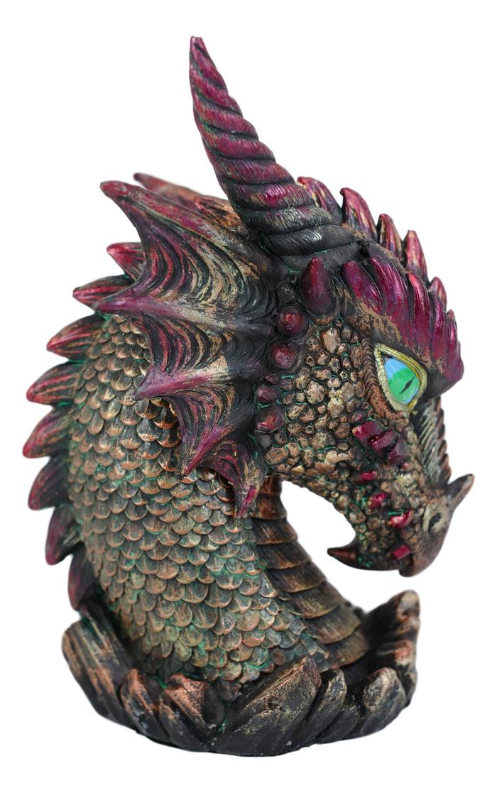Medieval Fantasy Hydra Fin Red Spiked Dragon Head With Bright Eyes Statue 8"H