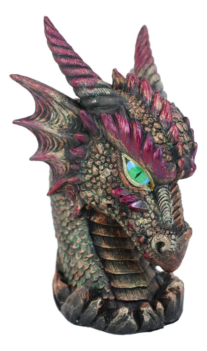 Medieval Fantasy Hydra Fin Red Spiked Dragon Head With Bright Eyes Statue 8"H
