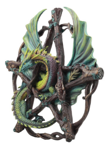 Medieval Fantasy Large Pentagram Dragon Wall Decor With Forest Vines Borders