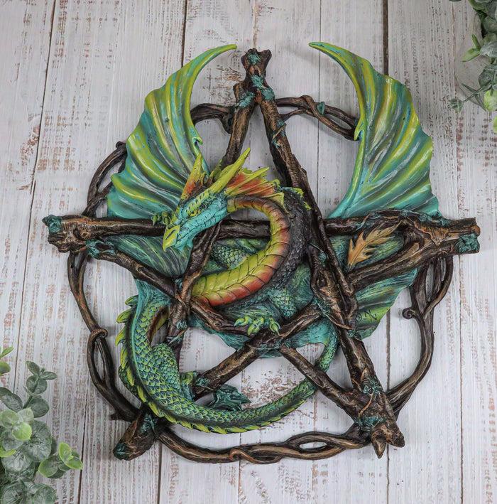 Medieval Fantasy Large Pentagram Dragon Wall Decor With Forest Vines Borders