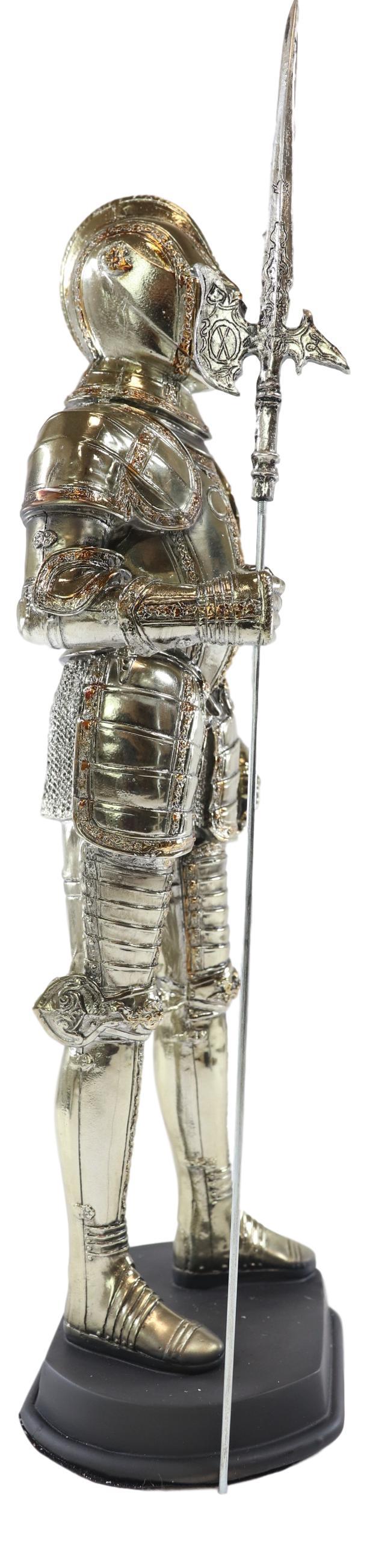 Medieval Fleur De Lis French Halberdier Pikeman Knight In Suit Of Armor Statue
