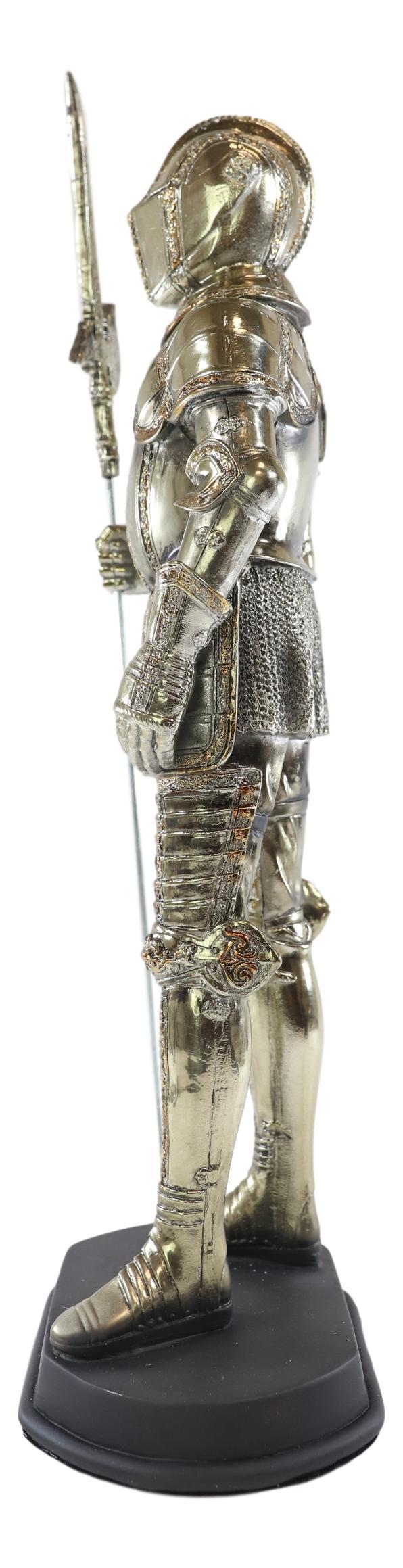 Medieval Fleur De Lis French Halberdier Pikeman Knight In Suit Of Armor Statue