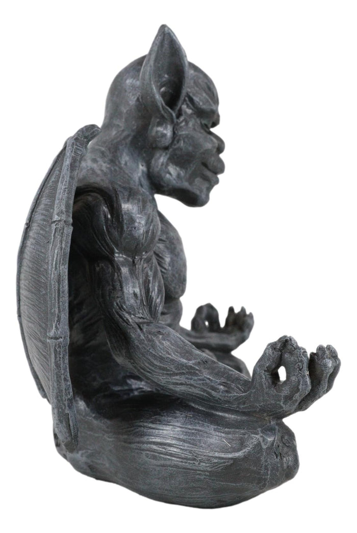 Medieval Gothic Horned Demonic Gargoyle With Wings In Yoga Meditation Figurine