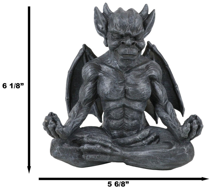 Medieval Gothic Horned Demonic Gargoyle With Wings In Yoga Meditation Figurine