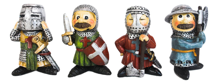 Medieval Knight Crusader Templar Sword Axe Shield Armor Mini Figurine Set Of 4