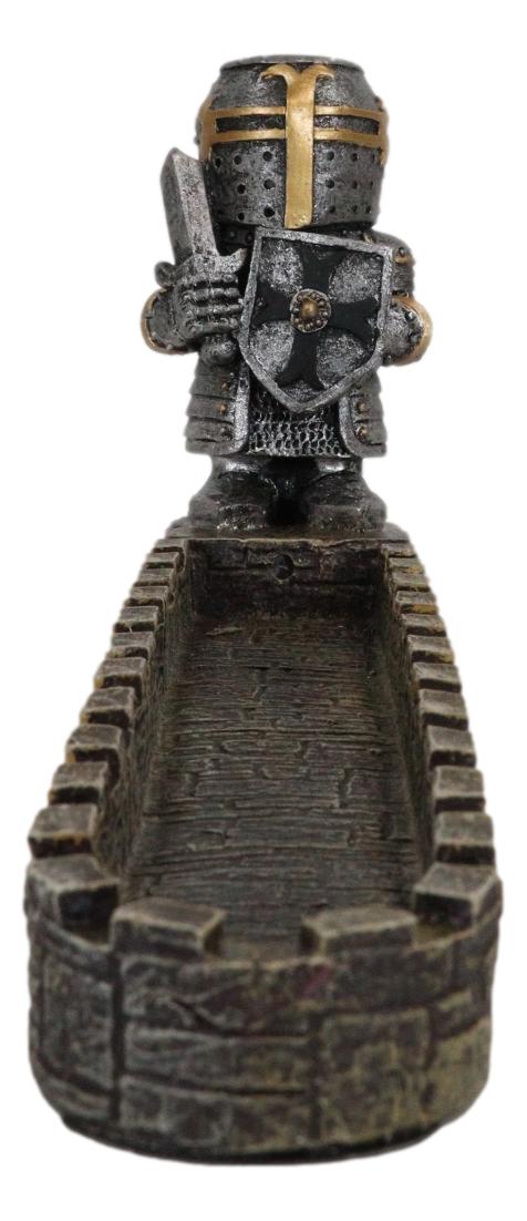 Medieval Knight Of The Cross Templar Crusader On Castle Incense Burner Figurine