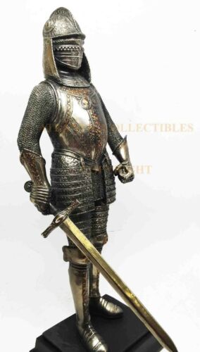 Medieval Knight Statue Bronze Finishing Cold Cast Resin Statue 12 3/4" Tall