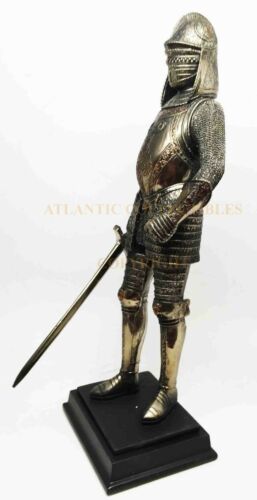 Medieval Knight Statue Bronze Finishing Cold Cast Resin Statue 12 3/4" Tall