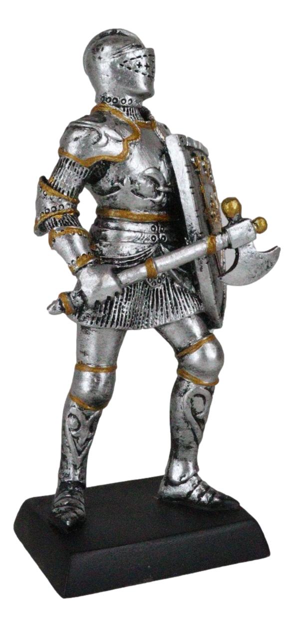 Medieval Knight With Hand Axe And Heraldry Coat Of Arms Shield Mini Figurine