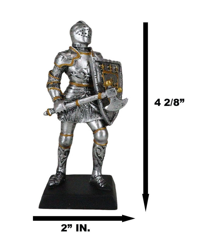 Medieval Knight With Hand Axe And Heraldry Coat Of Arms Shield Mini Figurine