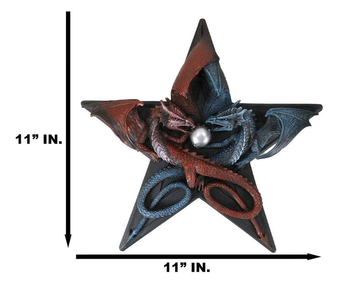 Medieval Pentagram Star Red Fire And Blue Water Elemental Dragons Wall Decor