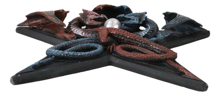 Medieval Pentagram Star Red Fire And Blue Water Elemental Dragons Wall Decor