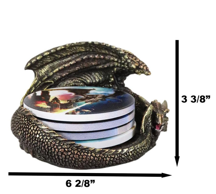 Medieval Smaug Dragon Coaster Set Sleeping Drake Holder With Four Coasters Decor