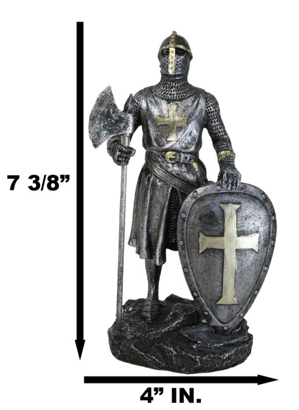 Medieval Suit Of Armor Crusader Knight With Axe And Large Shield Figurine