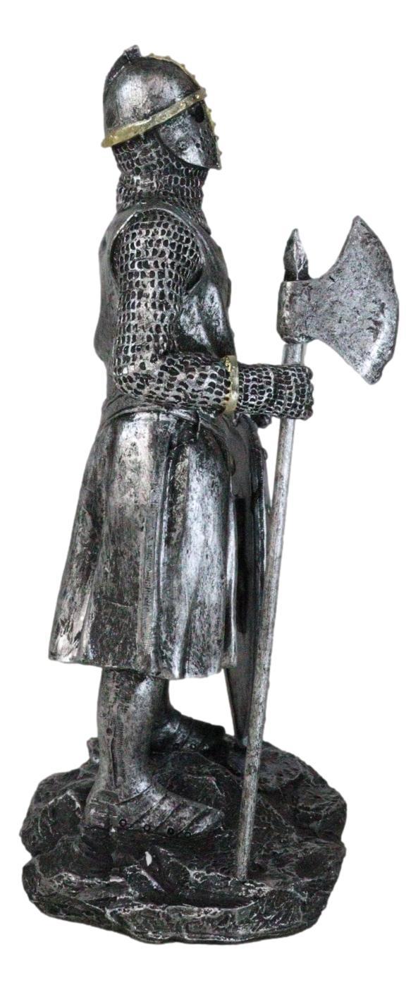 Medieval Suit Of Armor Crusader Knight With Axe And Large Shield Figurine