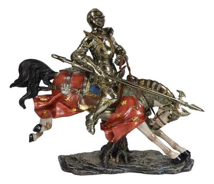 Medieval Suit Of Armor Knight On Charging Horse Large Decorative Figurine 12.5"H