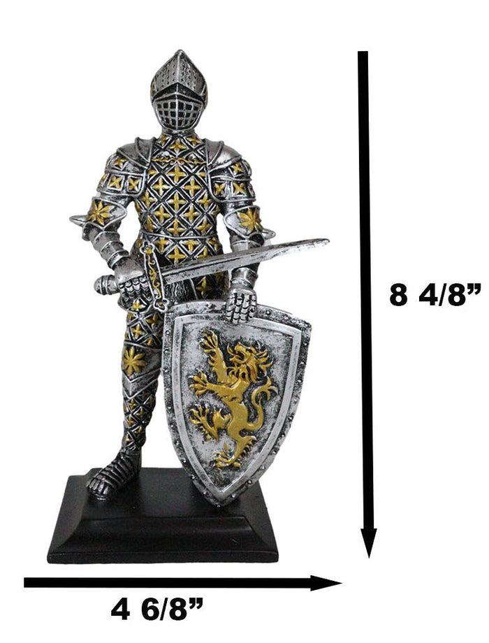 Medieval Swordsman Knight Of Lyon Figurine 8.5"H Suit Of Armor Coat Of Arms Lion