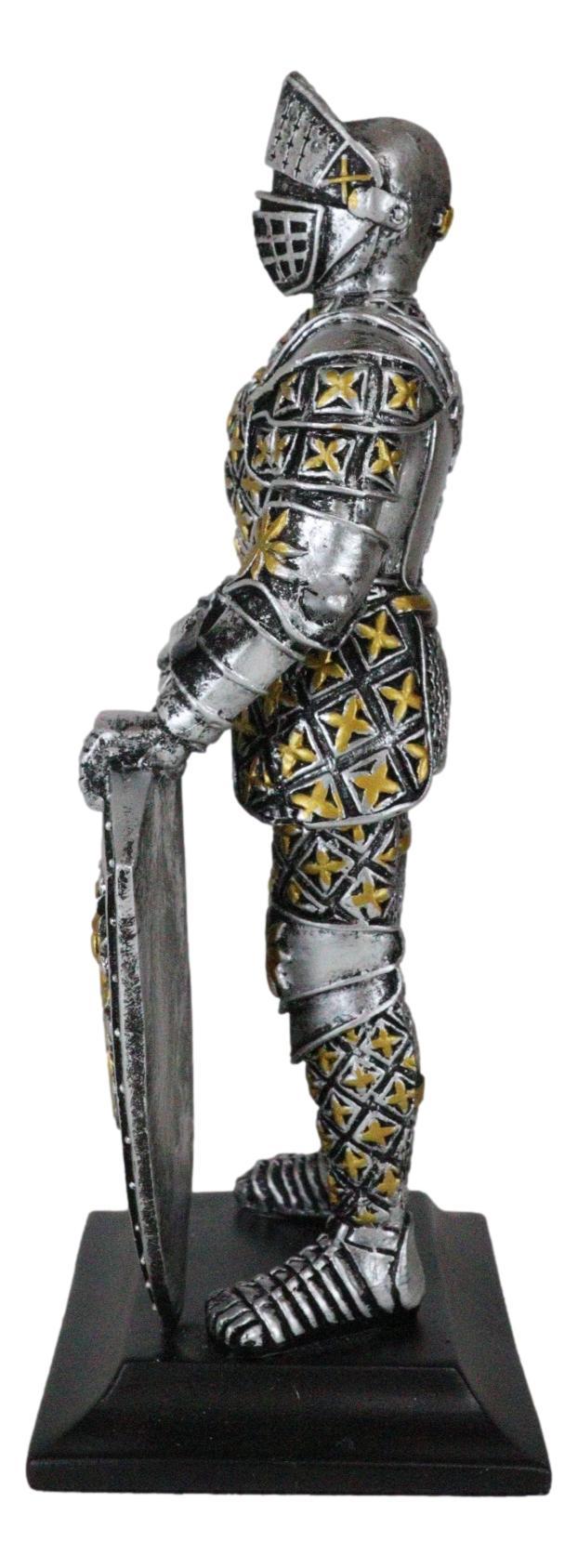 Medieval Swordsman Knight Of Lyon Figurine 8.5"H Suit Of Armor Coat Of Arms Lion