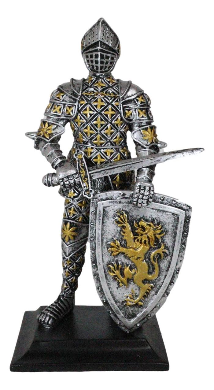 Medieval Swordsman Knight Of Lyon Figurine 8.5"H Suit Of Armor Coat Of Arms Lion