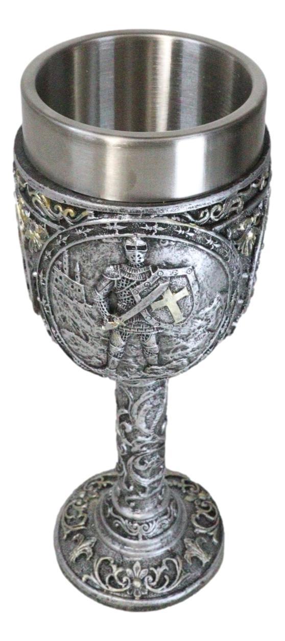 Medieval Templar Crusader Knight Suit Of Armor On Guard Wine Goblet Chalice