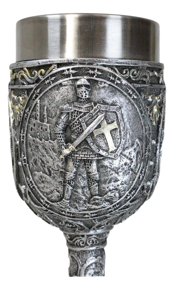 Medieval Templar Crusader Knight Suit Of Armor On Guard Wine Goblet Chalice