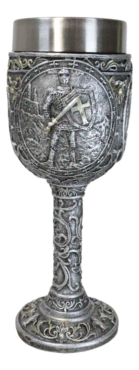 Medieval Templar Crusader Knight Suit Of Armor On Guard Wine Goblet Chalice