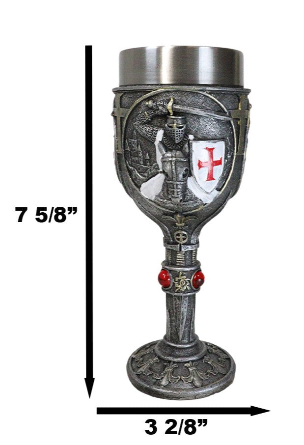 Medieval Templar Crusader Knight Suit Of Armor On Horse Wine Goblet Chalice Cup