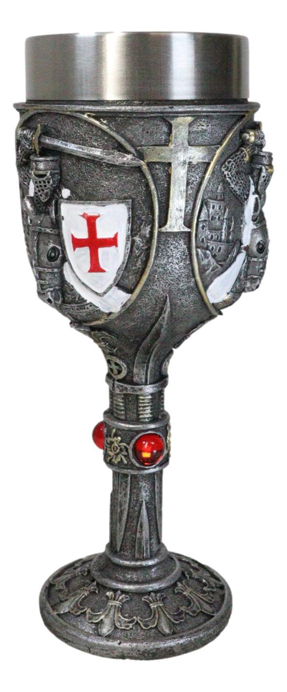 Medieval Templar Crusader Knight Suit Of Armor On Horse Wine Goblet Chalice Cup