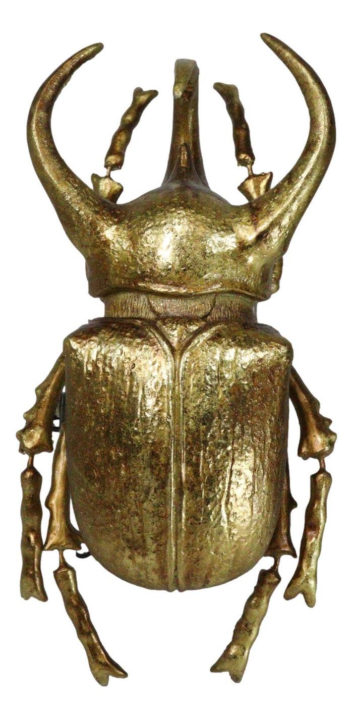 Medium Gold Resin 3 Horned Rhinoceros Beetle Wall Decor Or Tabletop Figurine