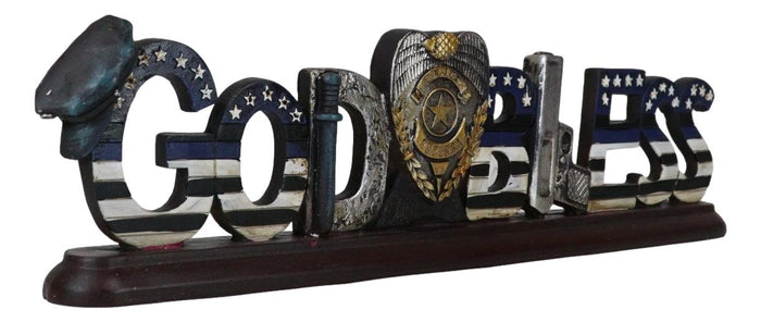 Men In Blue Police Officer God Bless Cop Badge Gun Baton Hat Word Art Figurine