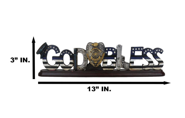 Men In Blue Police Officer God Bless Cop Badge Gun Baton Hat Word Art Figurine