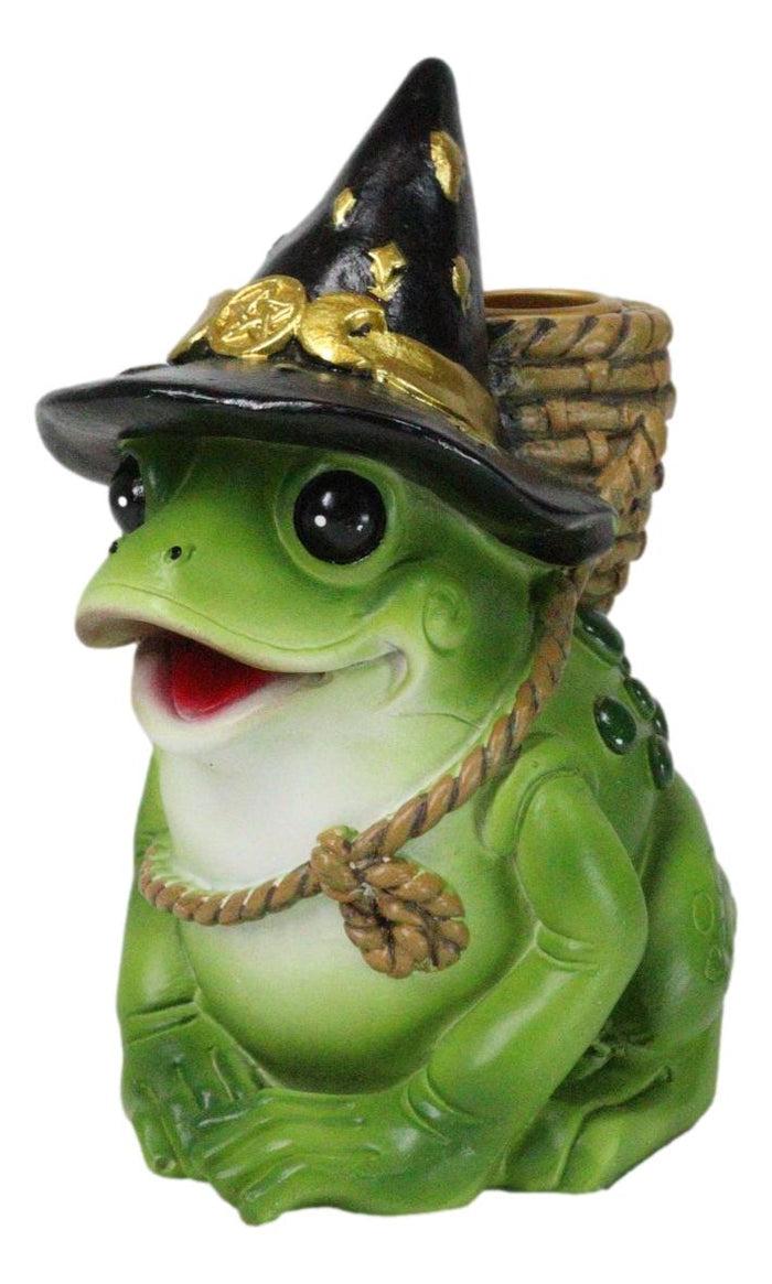 Merlin The Wizard Frog With Warlock Triple Moon Hat Backflow Incense Cone Burner