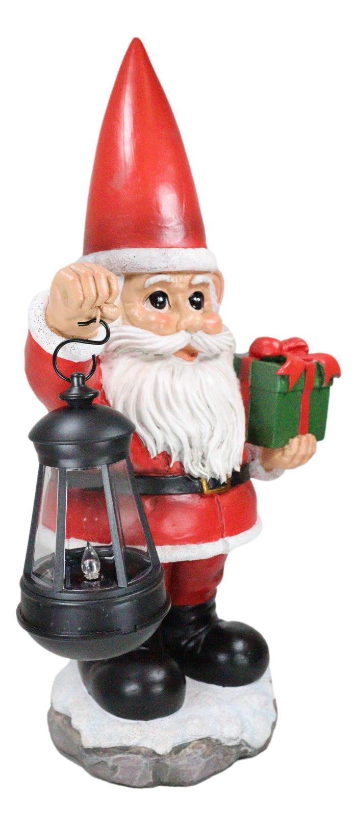 Merry Christmas Santa Claus Holding Gift And Solar Colorful LED Lantern Statue