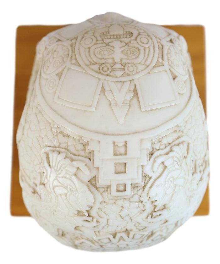 Mesoamerican Maya Aztec Skull LED Night Light Statue With USB Charging Wood Base