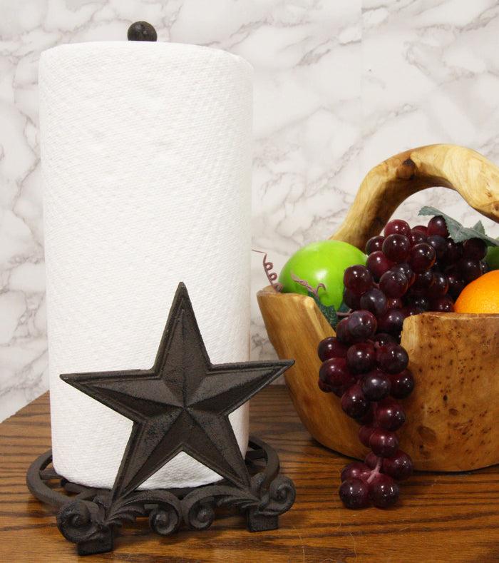 Metal Vintage Rustic Western Star & Scroll Art Paper Towel Holder Display Stand