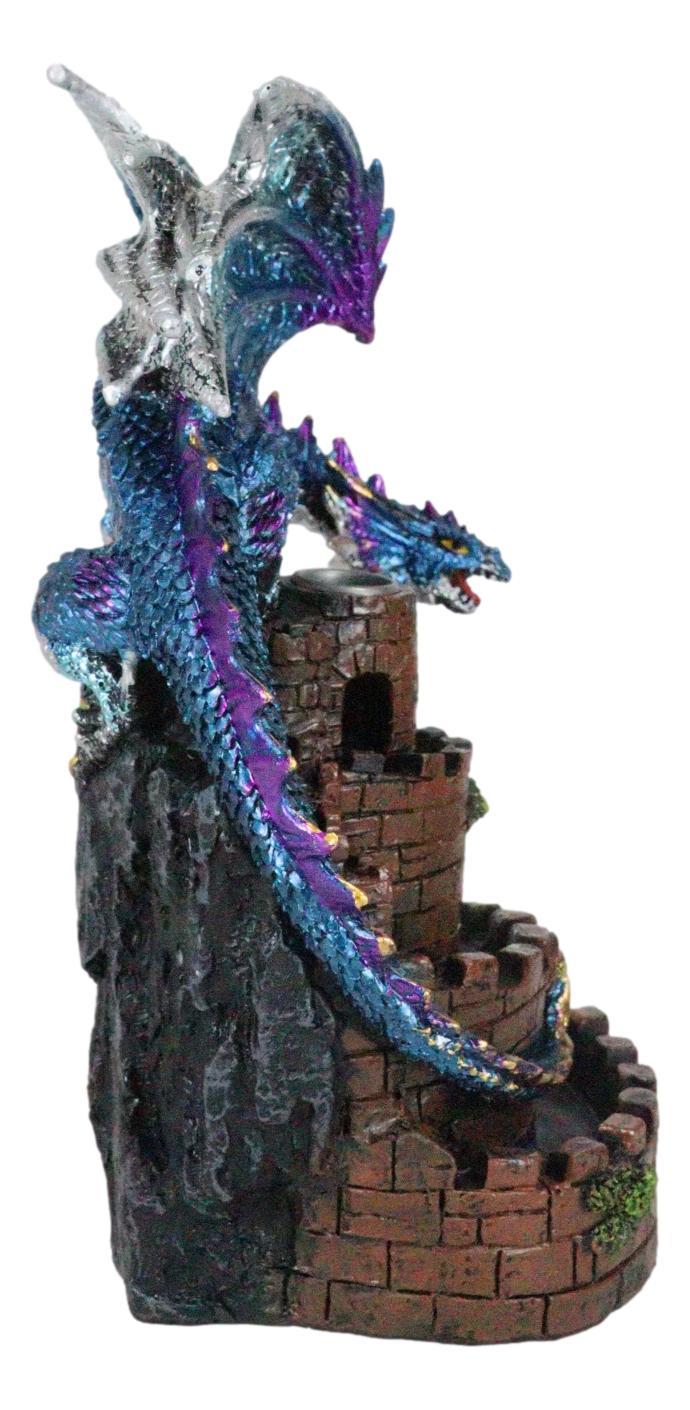 Metallic Blue Dragon On Spiral Steps Castle Tower Backflow Incense Cone Burner