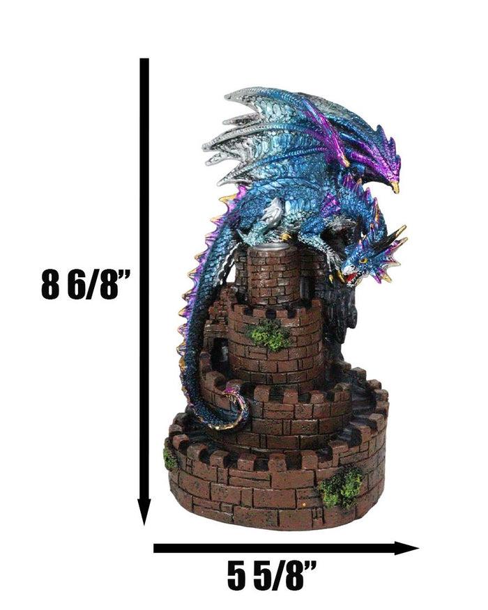 Metallic Blue Dragon On Spiral Steps Castle Tower Backflow Incense Cone Burner