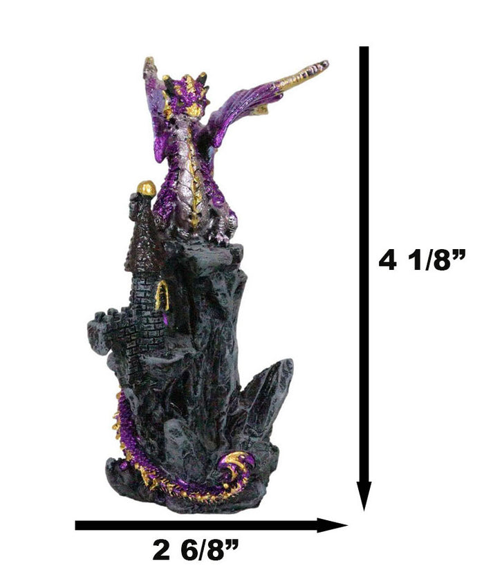 Metallic Golden Purple Dragon Guarding Castle Tower On Mountain Cliff Figurine