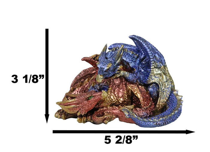 Metallic Iridescent Red And Blue Dragon Family Sleeping Peacefully Figurine