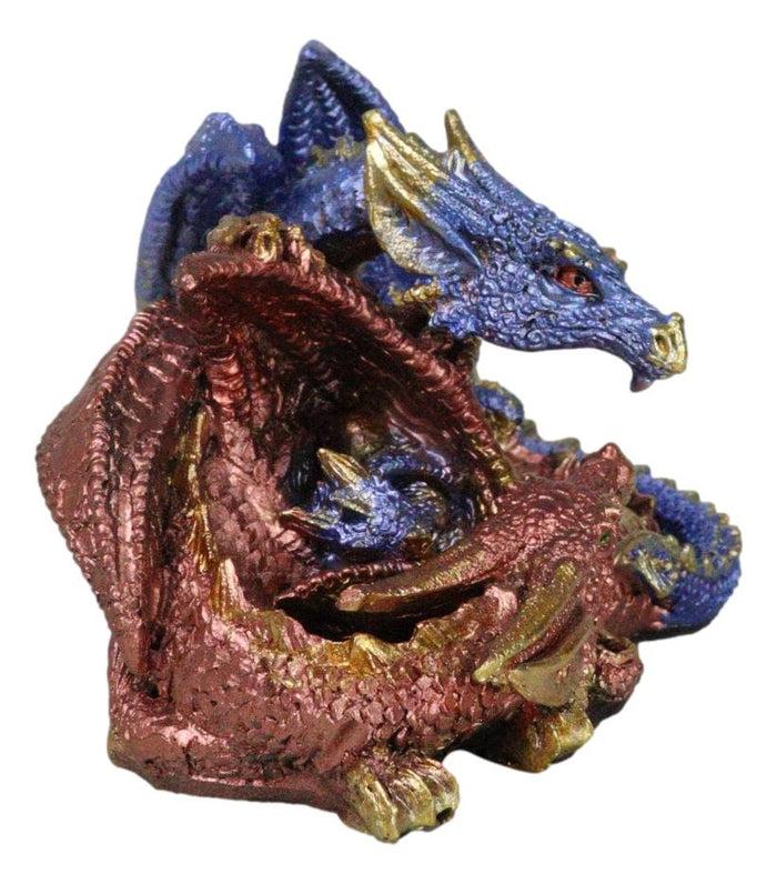 Metallic Iridescent Red And Blue Dragon Family Sleeping Peacefully Figurine