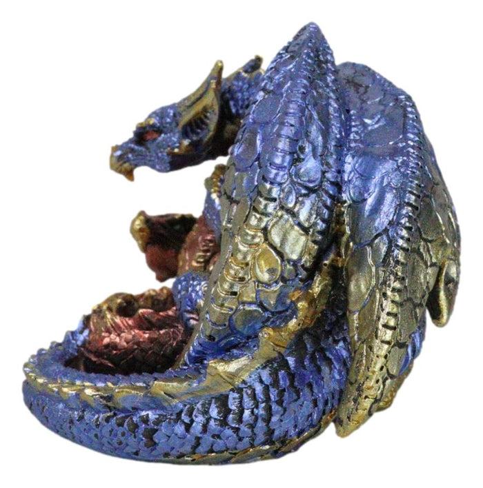 Metallic Iridescent Red And Blue Dragon Family Sleeping Peacefully Figurine