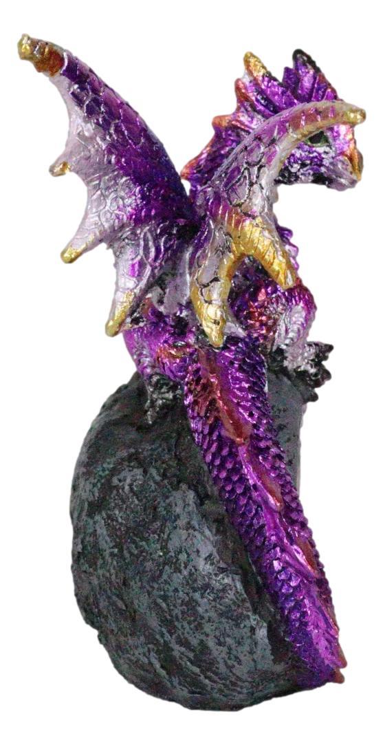 Metallic Purple Iridescent Wyrmling Dragon On Faux Geode Crystal Rock Figurine